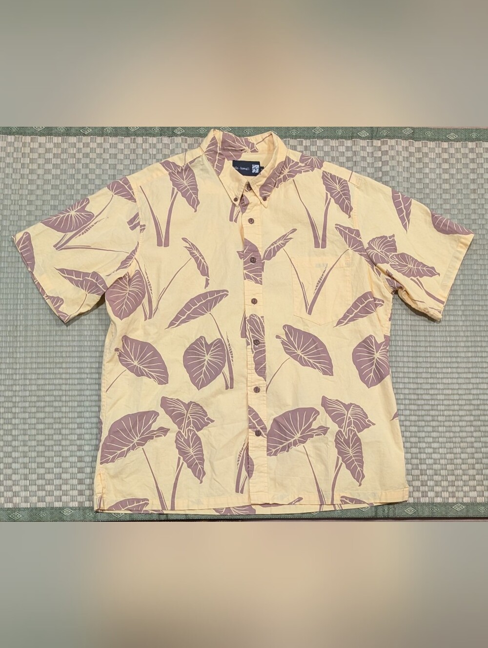 Sig Zane Hilo Hawaii Leaf Print Hawaiian Shirt Yellow Men's Size XL Made in USA